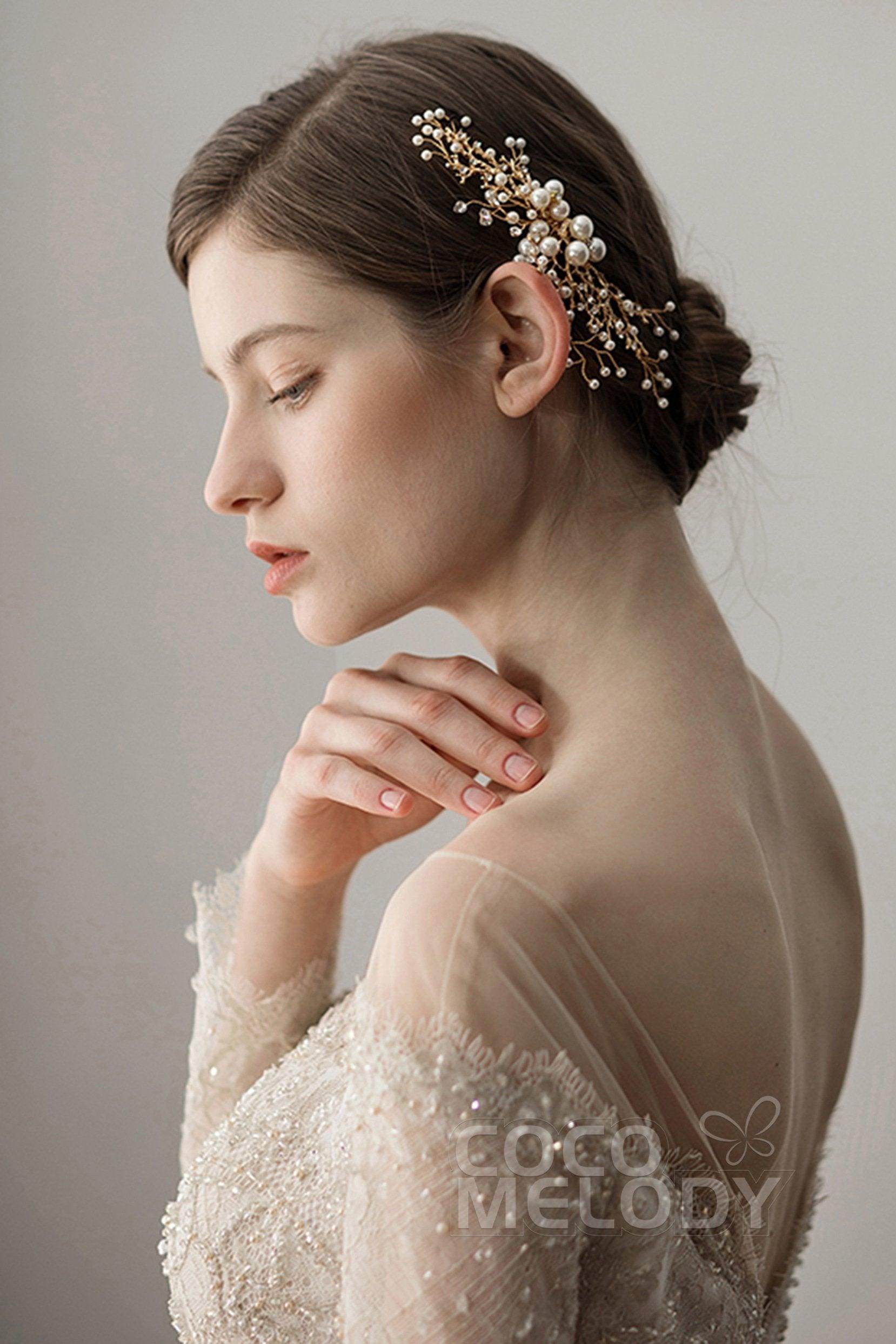 Alloy Hair Combs with Imitation Pearl and Rhinestone AH18007 - COCOMELODY